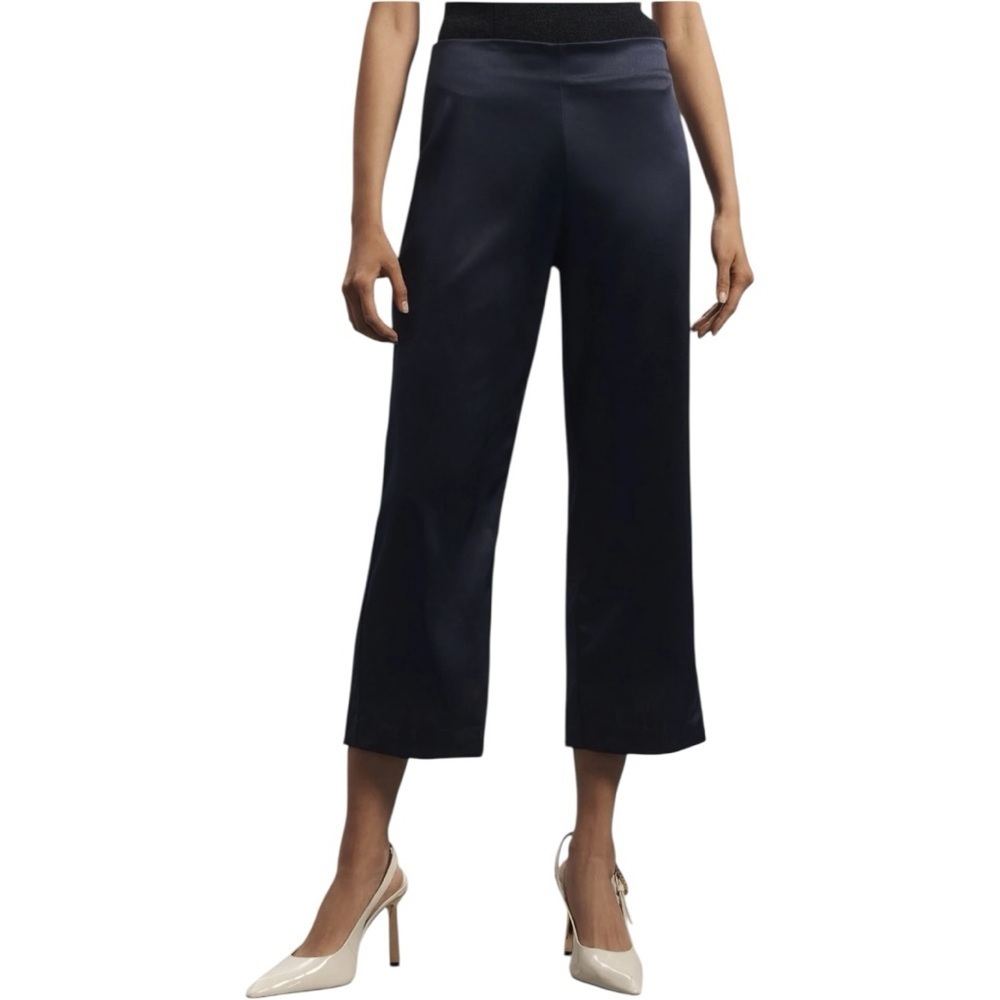 Anthropologie Silk Satin High Rise Navy Crop Pants Chic blue - Picture 1 of 7